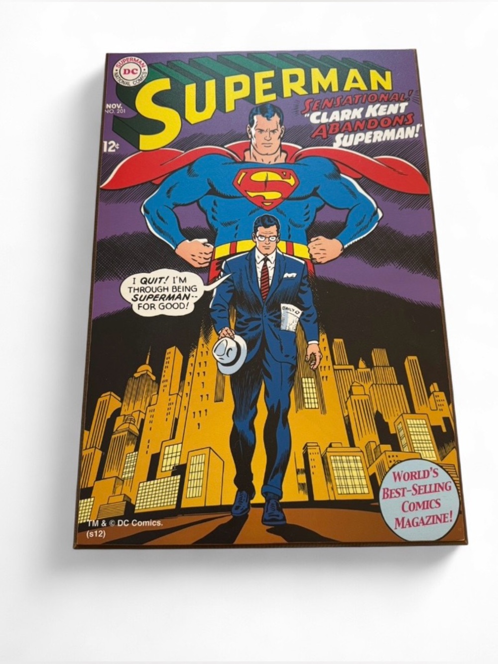 Superman No. 201 Clark Kent Abandons Superman Wood Wall Art Plaque, 13" x 19"